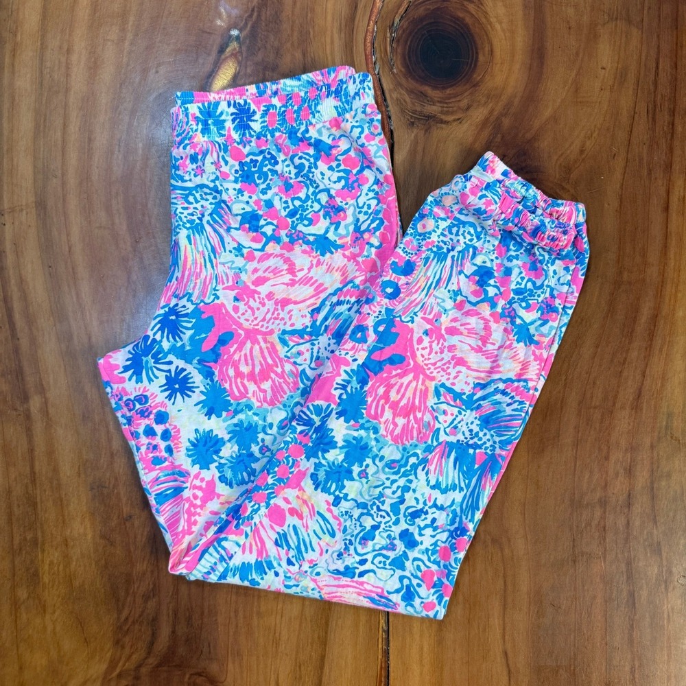 Lilly Pulitzer Girl's Pants XL 12-14 Floral Stretch Jogger Designer Cotton L3-21